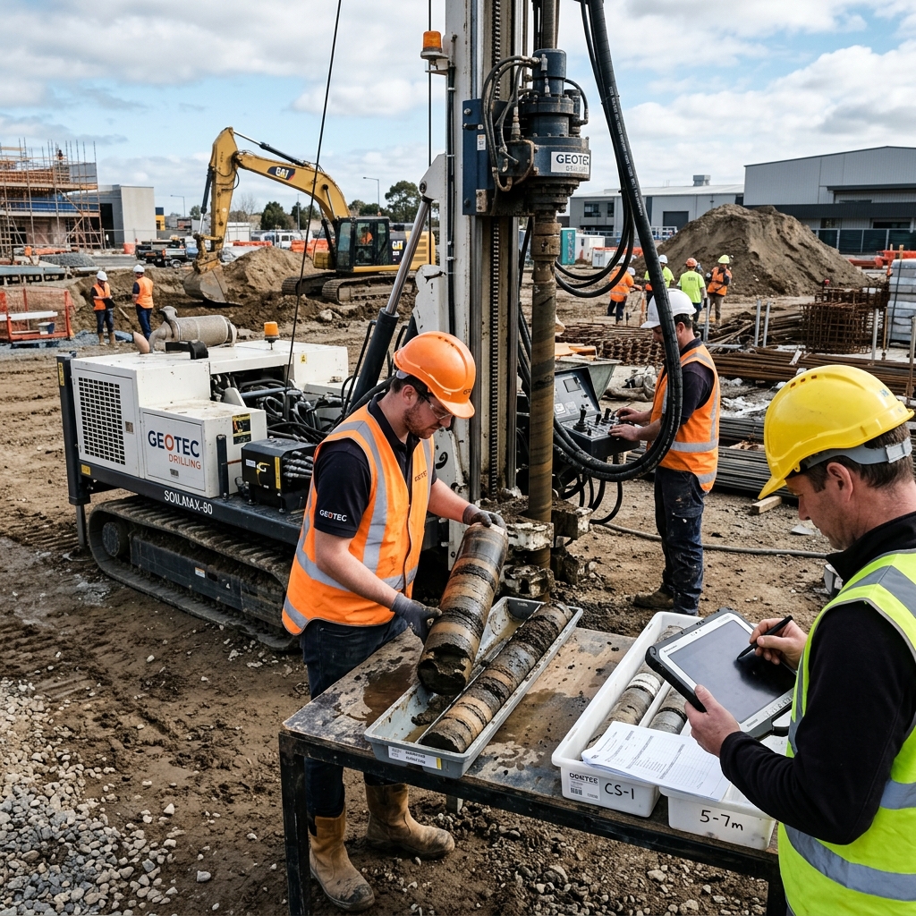 Geotechnical Engineers Performing Soil Testing Rig Operation